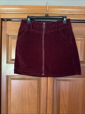 SO Burgundy Corduroy Front-Zip Mini Skirt